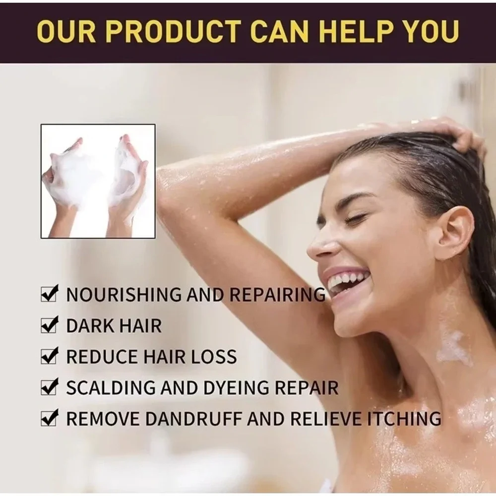 3-in-1‎ Natural Black Hair Dye Shampoo - Hair Darkening, Growth Boost, Moisture